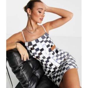 ASOS DESIGN embellished mini dress in square mono sequin